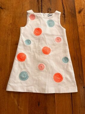 Hartstrings White dress with embroidered colored spirals 3T